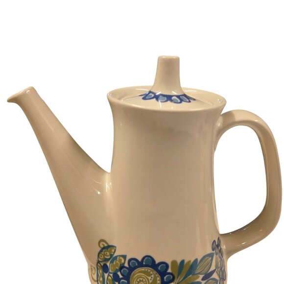 Mid Century Modern Ceramic Teapot Floral Design Figgjo Flint Blue Flowers - Picture 15 of 16